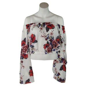 Florens Womens 1X Floral Print Off the Shoulder Bell Sleeve Blouse Top